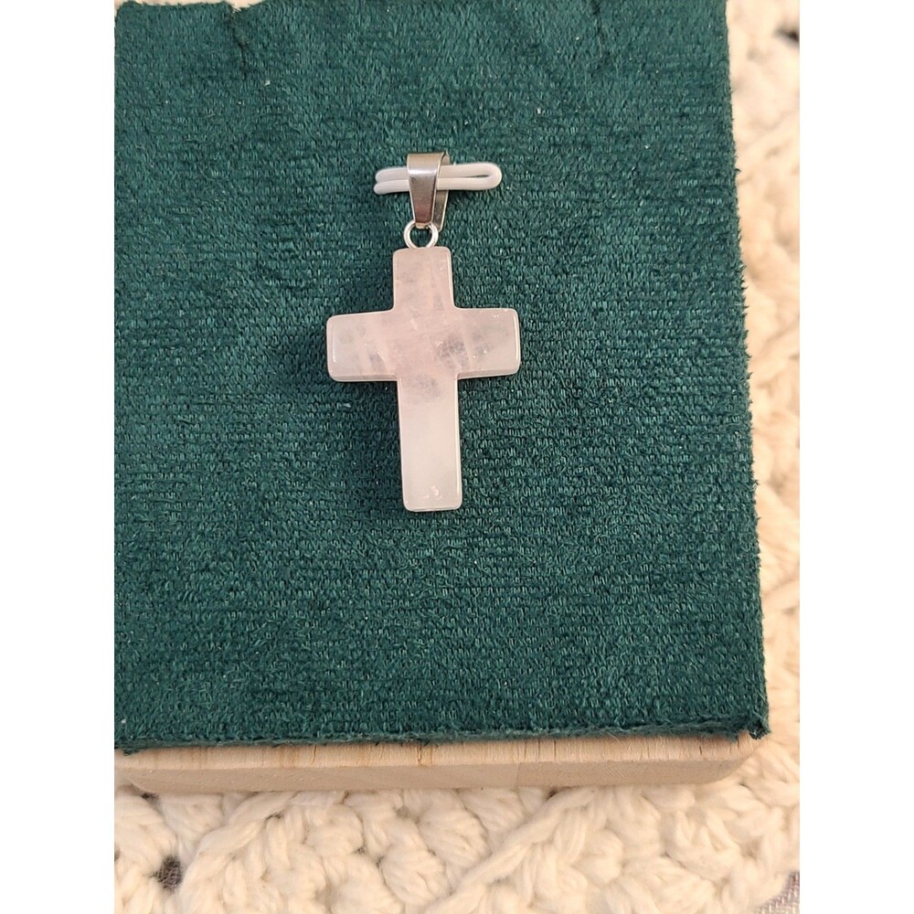 Rose Quartz Cross Pendant Light Pink Crystal Stone Religious Charm